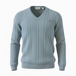 John Ashford Men's V-Neck Ribbed Sweater in Pale Blue